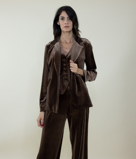 Immagine di Gilet velluto con bottoncini in velluto colore moro