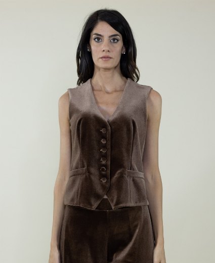 Immagine di Gilet velluto con bottoncini in velluto colore moro