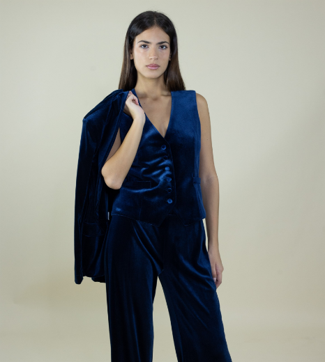 Immagine di Gilet velluto con bottoncini in velluto colore blu