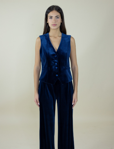 Immagine di Gilet velluto con bottoncini in velluto colore blu