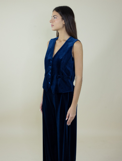 Immagine di Gilet velluto con bottoncini in velluto colore blu