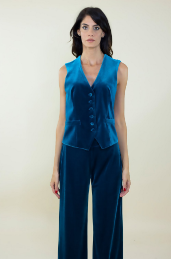 Immagine di Gilet velluto con bottoncini in velluto colore ottanio