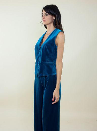 Immagine di Gilet velluto con bottoncini in velluto colore ottanio