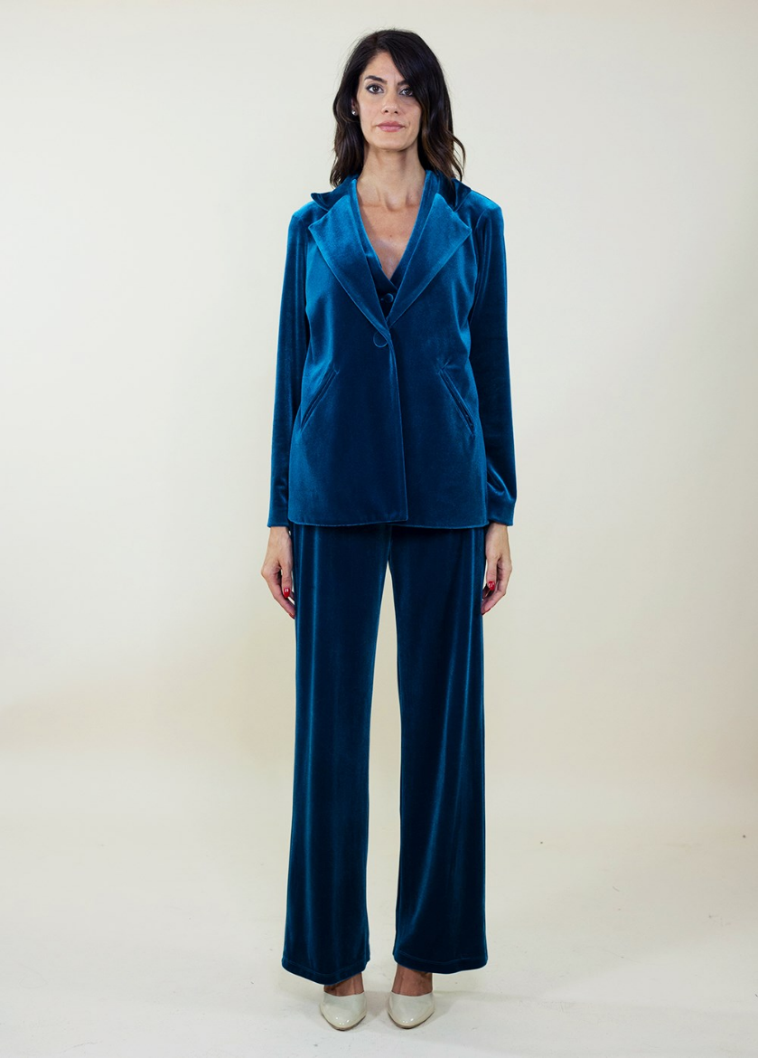Immagine di Pantalone in velluto con cinto con elastico colore ottanio