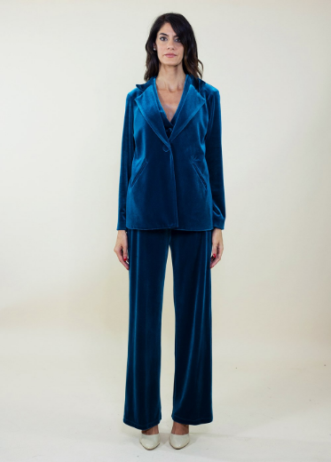 Immagine di Pantalone in velluto con cinto con elastico colore ottanio