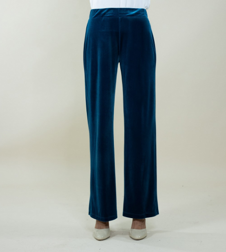 Immagine di Pantalone in velluto con cinto con elastico colore ottanio