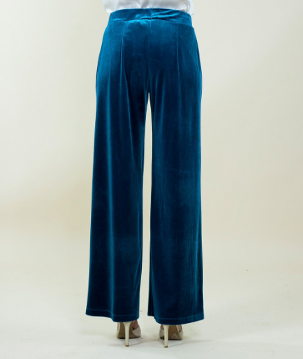 Immagine di Pantalone in velluto con cinto con elastico colore ottanio