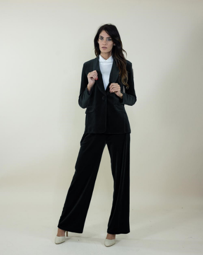 Immagine di Pantalone in velluto con cinto con elastico colore nero