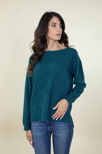 Maglia scatola con pois in rilievo colore verde