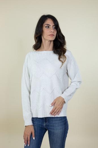 Maglia scatola con pois in rilievo colore panna
