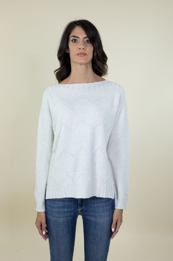 Maglia scatola con pois in rilievo colore panna