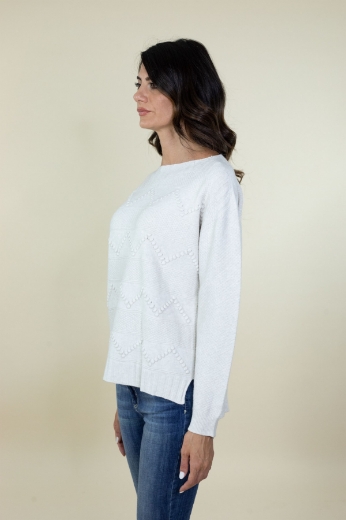 Maglia scatola con pois in rilievo colore panna