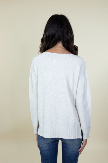 Maglia scatola con pois in rilievo colore panna