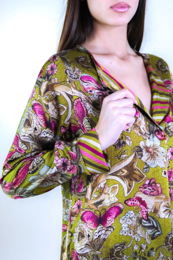 Immagine di BLUSA FANTASIA FIORI FARFALLE E RIGHE