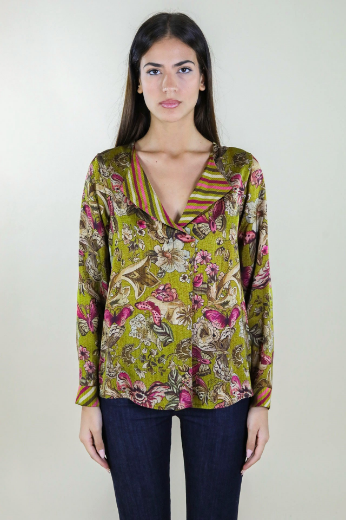 Immagine di BLUSA FANTASIA FIORI FARFALLE E RIGHE