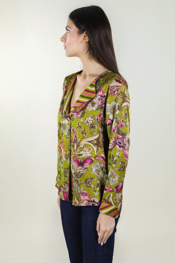 Immagine di BLUSA FANTASIA FIORI FARFALLE E RIGHE