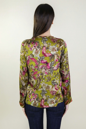 Immagine di BLUSA FANTASIA FIORI FARFALLE E RIGHE