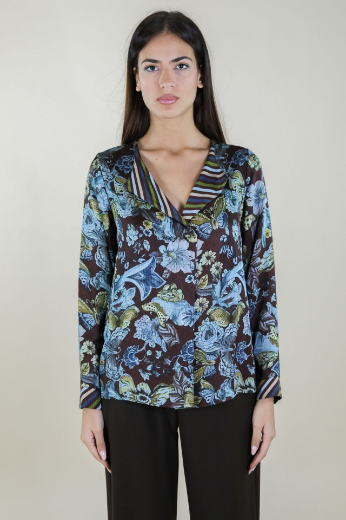 Immagine di BLUSA FANTASIA FIORI FARFALLE E RIGHE