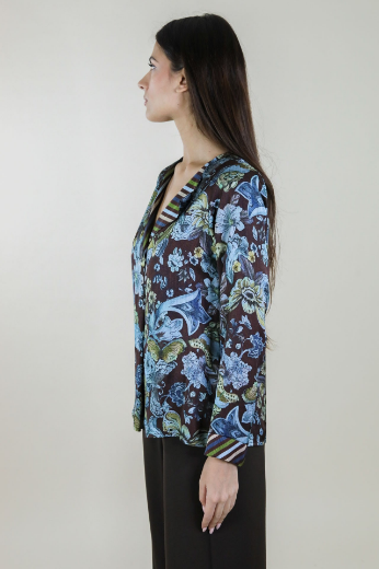 Immagine di BLUSA FANTASIA FIORI FARFALLE E RIGHE