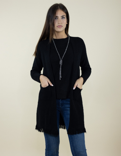 Immagine di CARDIGAN LUNGO CON TASCHE E FRANGIA