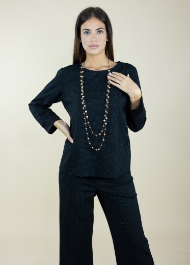 Immagine di BLUSA SCOLLO TONDO A POIS RIPORTI RASO
