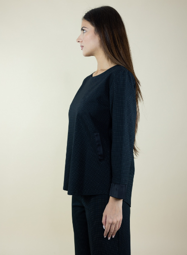 Immagine di BLUSA SCOLLO TONDO A POIS RIPORTI RASO