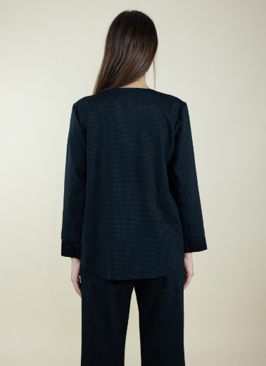 Immagine di BLUSA SCOLLO TONDO A POIS RIPORTI RASO
