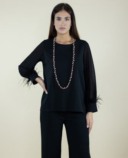 Immagine di BLUSA CON PIUME SULLA MANICA IN SCUBA