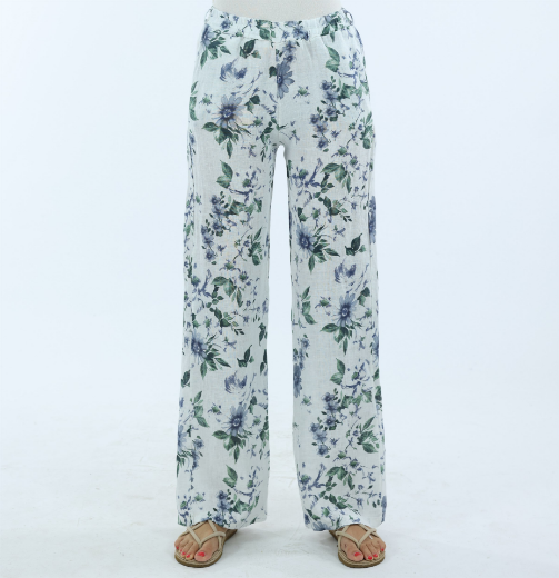 Immagine di Pantalone lino fiori con fusciacca