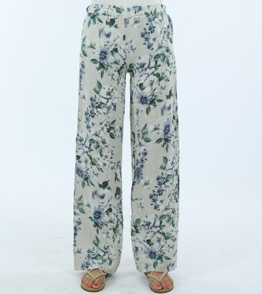 Immagine di Pantalone lino fiori con fusciacca