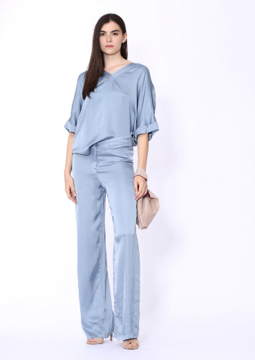Immagine di Pantalone largo con cinto e zip in seta