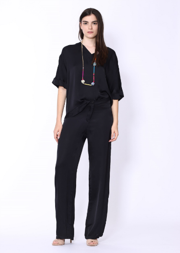 Immagine di Pantalone largo con cinto e zip in seta