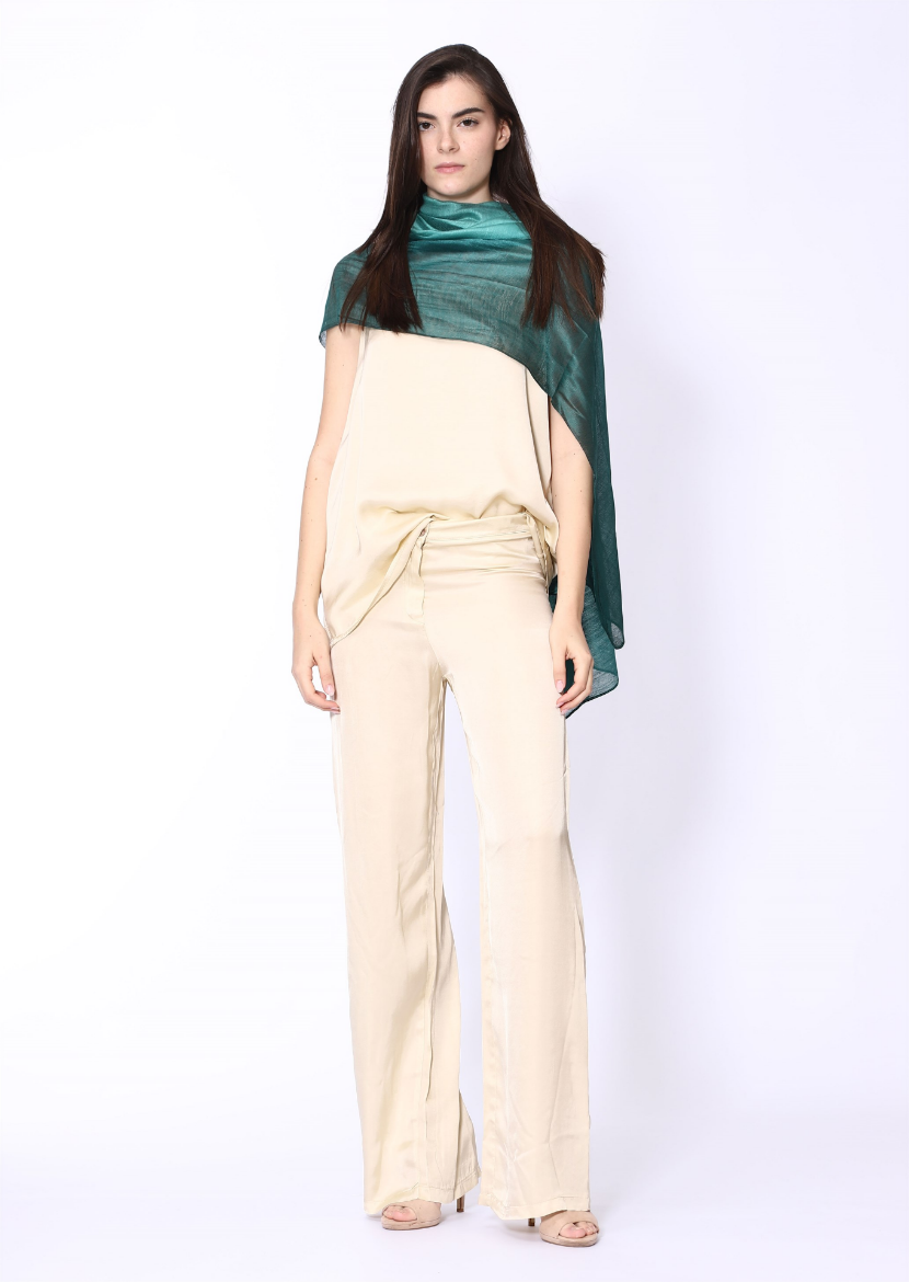 Immagine di Pantalone largo con cinto e zip in seta