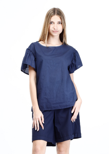 Immagine di Blusa in cotone con arricciatura manica