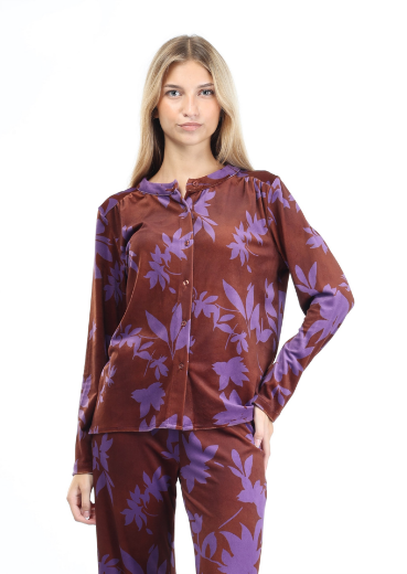 Immagine di Camicia collo coreano velluto stampa foglie