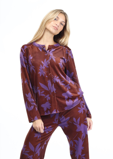 Immagine di Camicia collo coreano velluto stampa foglie