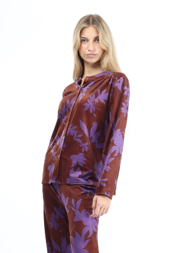 Immagine di Camicia collo coreano velluto stampa foglie