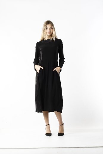 Immagine di Abito lungo collo jersey e tafta