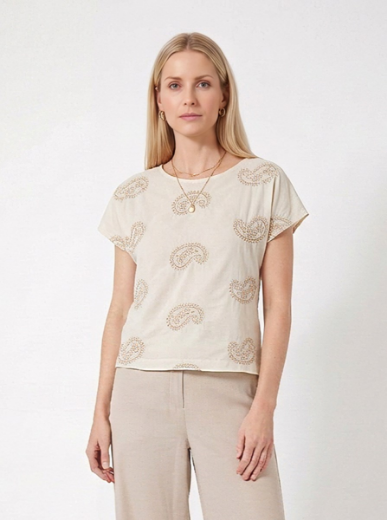 Immagine di Blusa girocollo con ricami caschemir