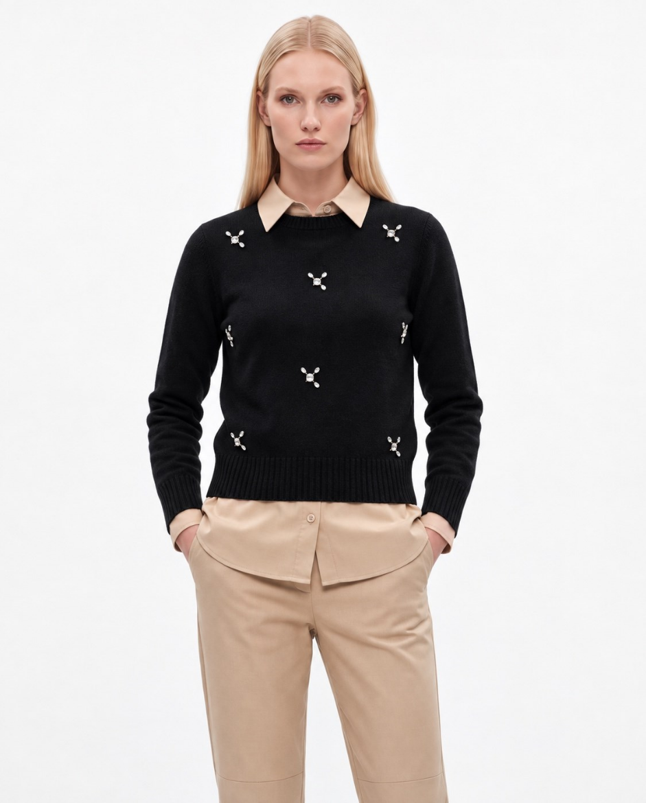 Immagine di Maglia girocollo con pietre e strass