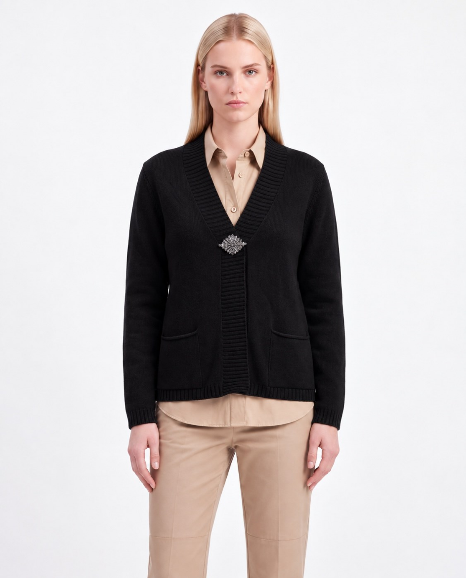 Immagine di Cardigan corto c/tasche e spilla gioiell