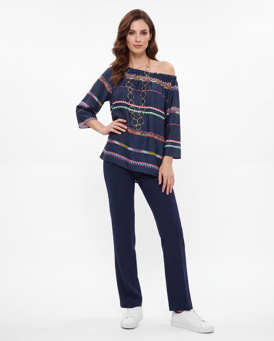 Immagine di Blusa fantasia folk con collo arricciato