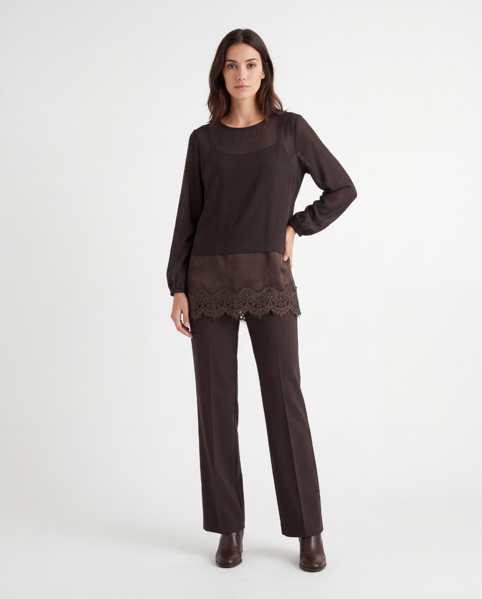 Immagine di Blusa voile di lana+raso+pizzo in fondo